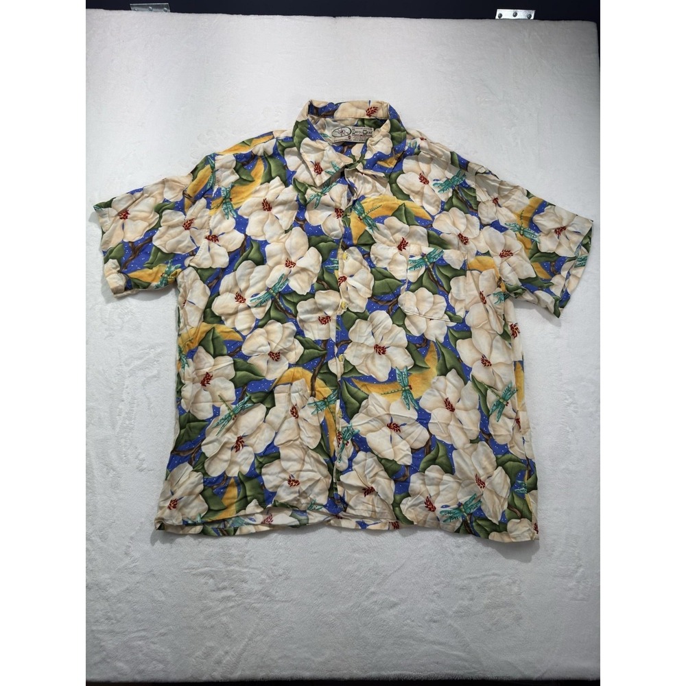 BayouWear Shirt Mens 2XL Floral Dragonfly Hawaiian Short Sleeve Button Up